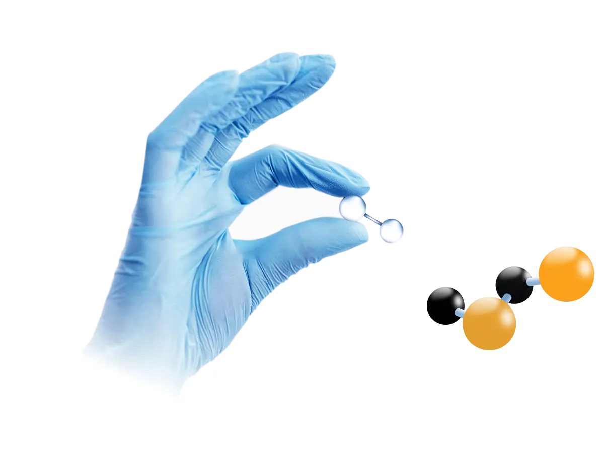 Gloved hand holding a molecule